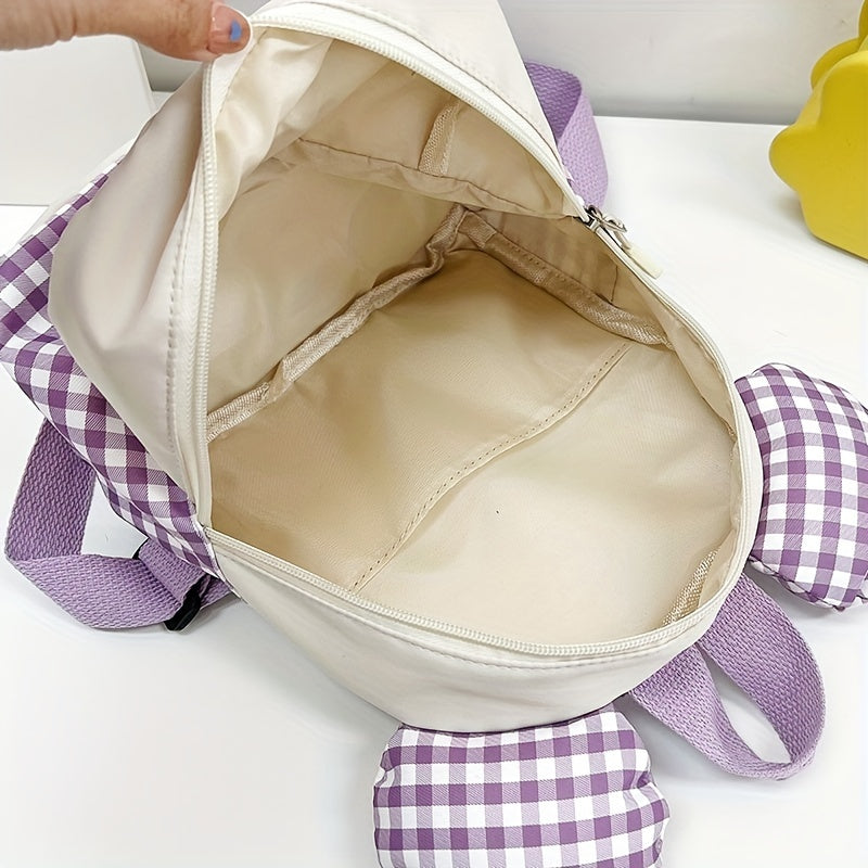 Plaid Ears Backpack for Kids, Small Schoolbag