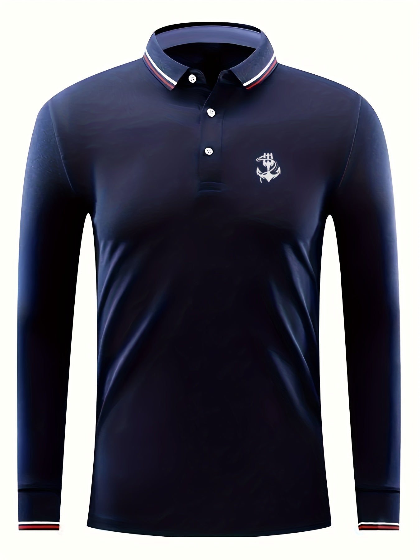 Anchor Print Men's Lightweight Long Sleeve Polo Shirt