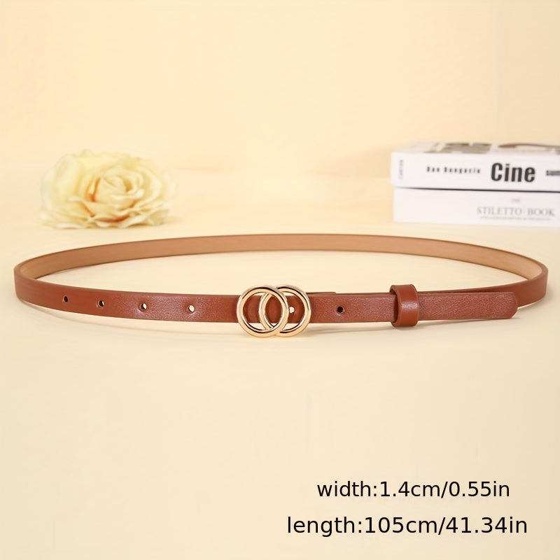 Double Ring Buckle Thin Belt Candy PU Belt Casual Jeans Pants Belt