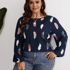  Feather Print Long Sleeve Top
