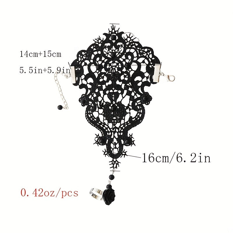 Women Goth Rose Beads Flower Bracelet