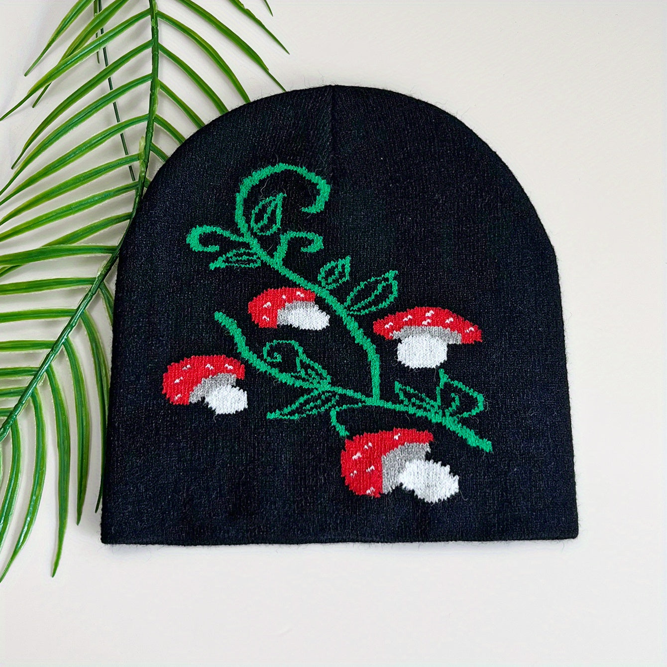Red Mushroom Jacquard Beanie Lightweight Elastic Cartoon Knit Hat