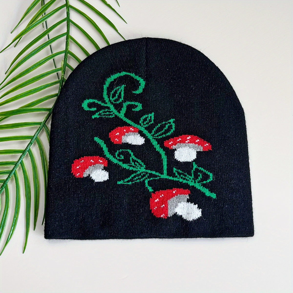 Red Mushroom Jacquard Beanie Lightweight Elastic Cartoon Knit Hat