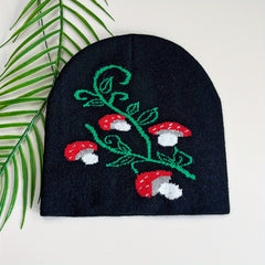 Red Mushroom Jacquard Beanie Lightweight Elastic Cartoon Knit Hat