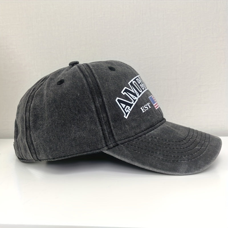 American Flag Baseball Cap Dark Gray Distressed Unisex Sun Hat