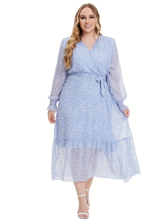 Dalmatian Print Flounce Sleeve Maxi Dress With Belt