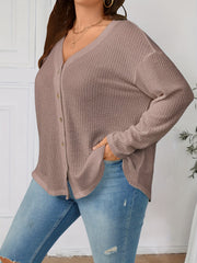  Solid Waffle Pattern Long Sleeve Cardigan