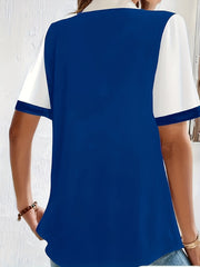  Colorblock Stripe Short Sleeve Blouse