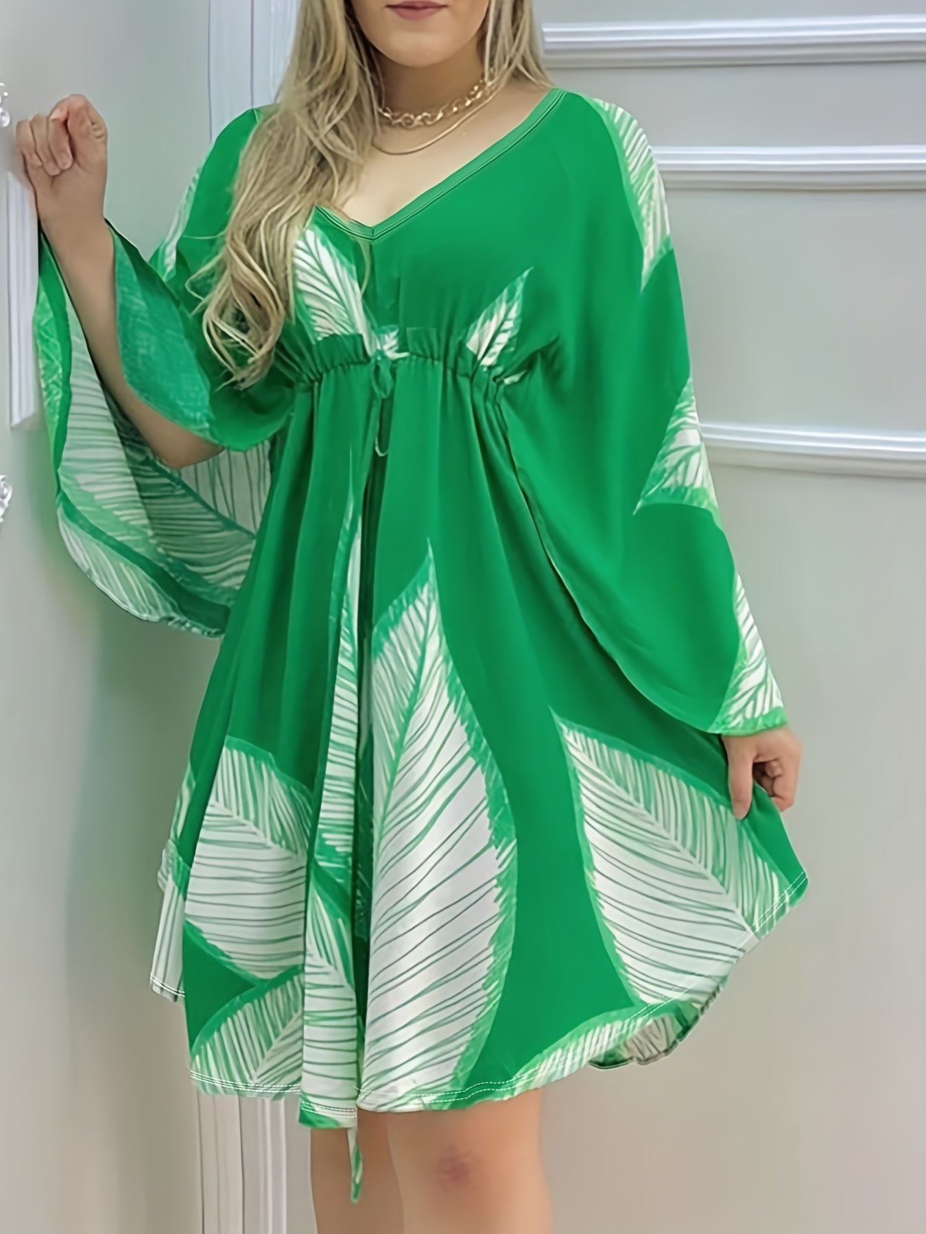  Tropical Print Nipped Waist Mini Dress