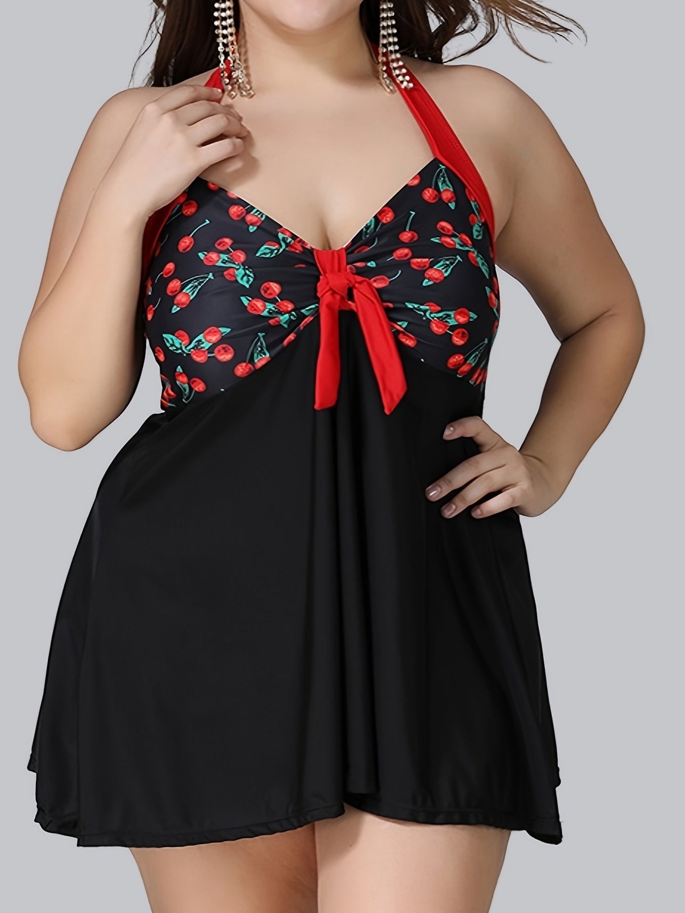  Cherry Print Halter Neck Top & Panties Swimsuit Set