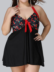  Cherry Print Halter Neck Top & Panties Swimsuit Set