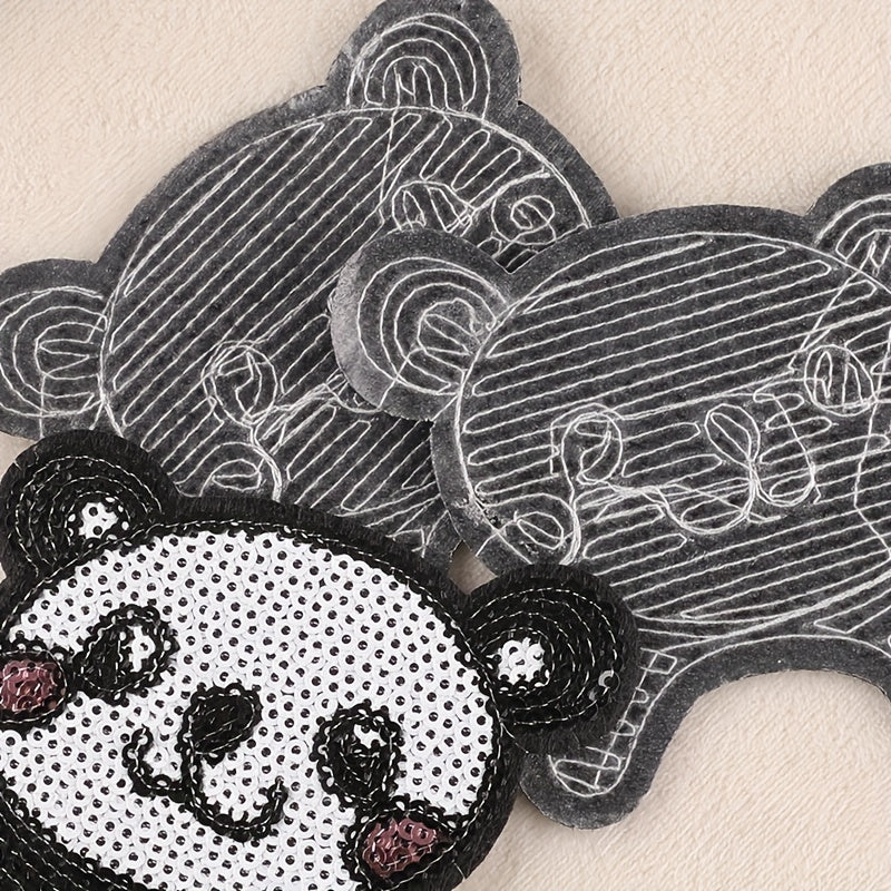 3pcs Sequined Panda Head Embroidery Patches Ironing Cloth Stickers