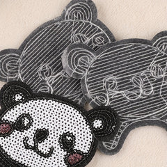 3pcs Sequined Panda Head Embroidery Patches Ironing Cloth Stickers