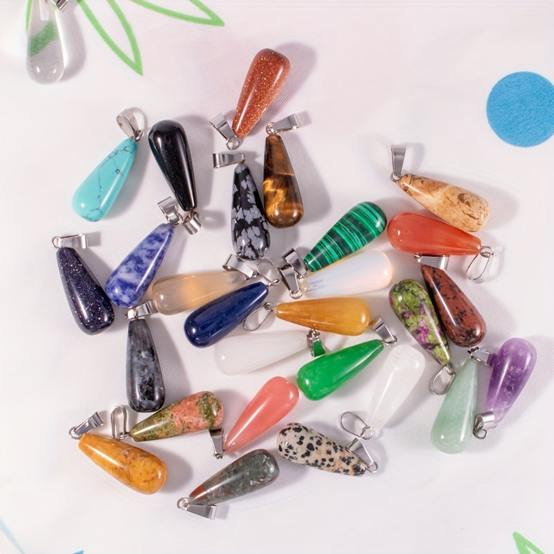 5pcs Stone Pendant Oval Long Tears Water Drop Chakra Charm Semi Precious Gemston
