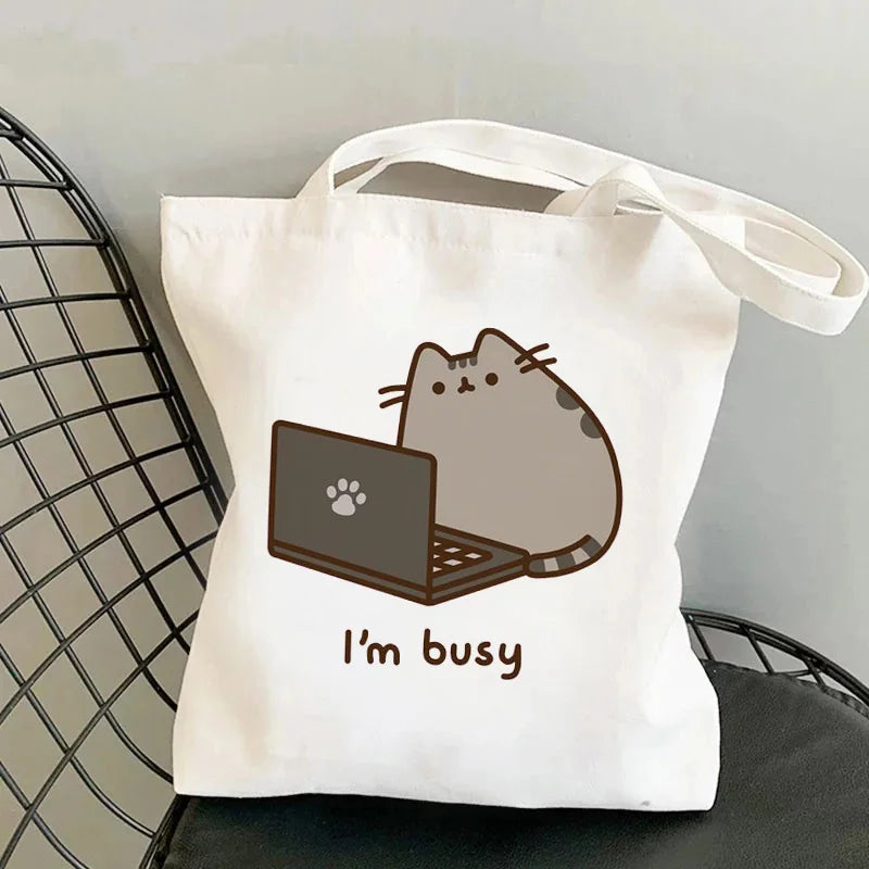 90s Female Cat Bag Women Shopping Bag Gothic Shopper Bag Canvas Shoulder Bag