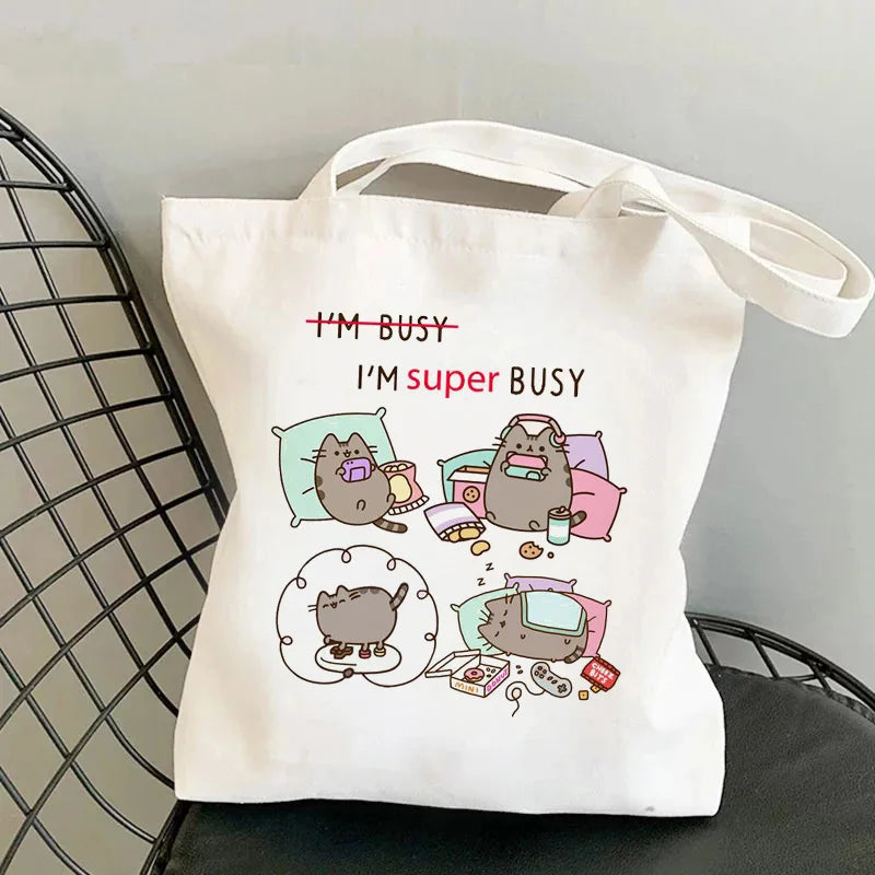 90s Female Cat Bag Women Shopping Bag Gothic Shopper Bag Canvas Shoulder Bag