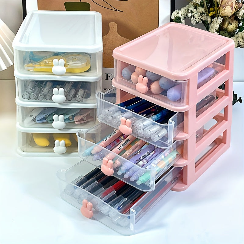5 Layer Desktop Storage Box - Transparent Little Rabbit Stationery