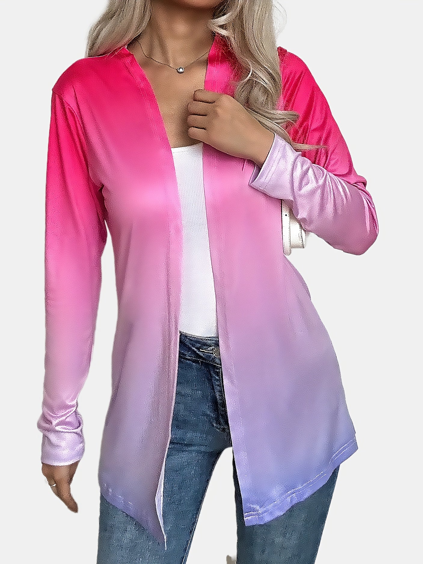  Women's Ombre Print Long Sleeve Cardigan