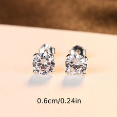 3pcs 925 Silver Stud Earrings Set For Women 4mm 5mm 6mm Gift