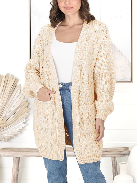 Cable Knit Long Sleeve Open Front Sweater Cardigan