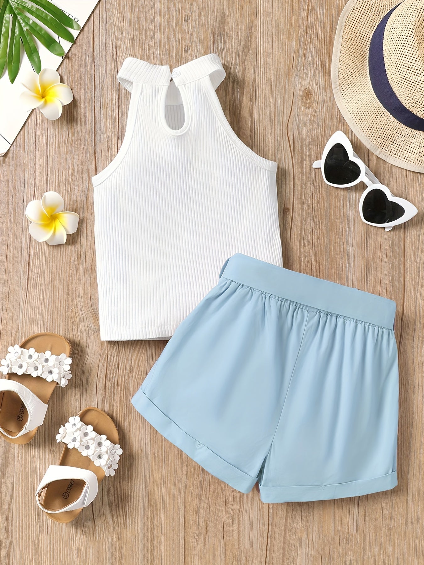 Girls Halter Ribbed Top & Shorts Set for Summer Holiday