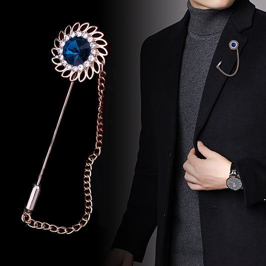 Men's Sunflower Long Brooch Pin Business Suit Jacket Accessories