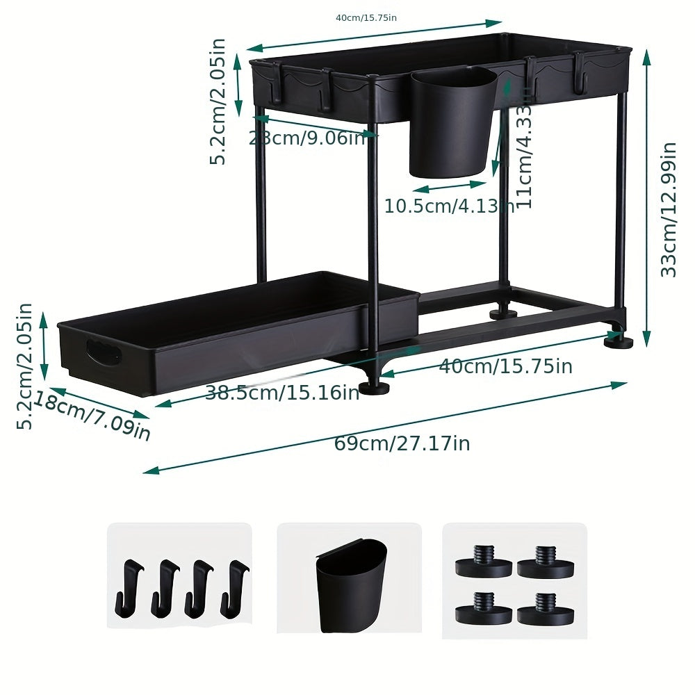 Under Sink Double Layer Storage Rack for Kitchen - Sponge & Cloth Holder