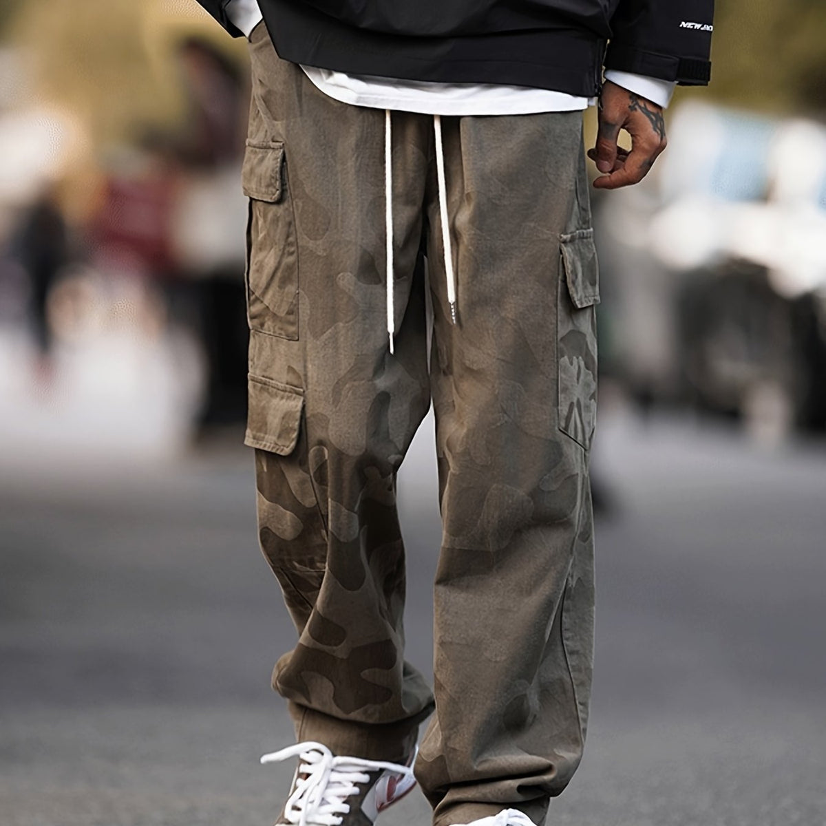 Men Camo Cotton Cargo Pants Retro Loose Trousers