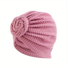 Front Twist Knot Turban Cap Embossed Pleated Head Wrap Hijab Elastic Bonnet