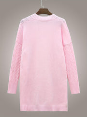  Solid Jacquard Open Front Cardigan With Pockets