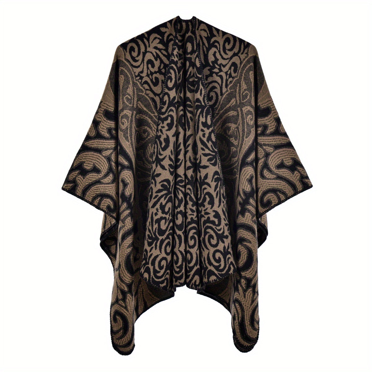 Striped Jacquard Hoodie Shawls Thick Warm Poncho Vintage Cardigan