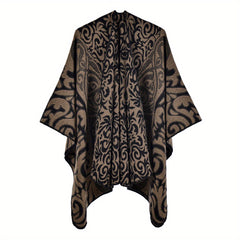 Striped Jacquard Hoodie Shawls Thick Warm Poncho Vintage Cardigan