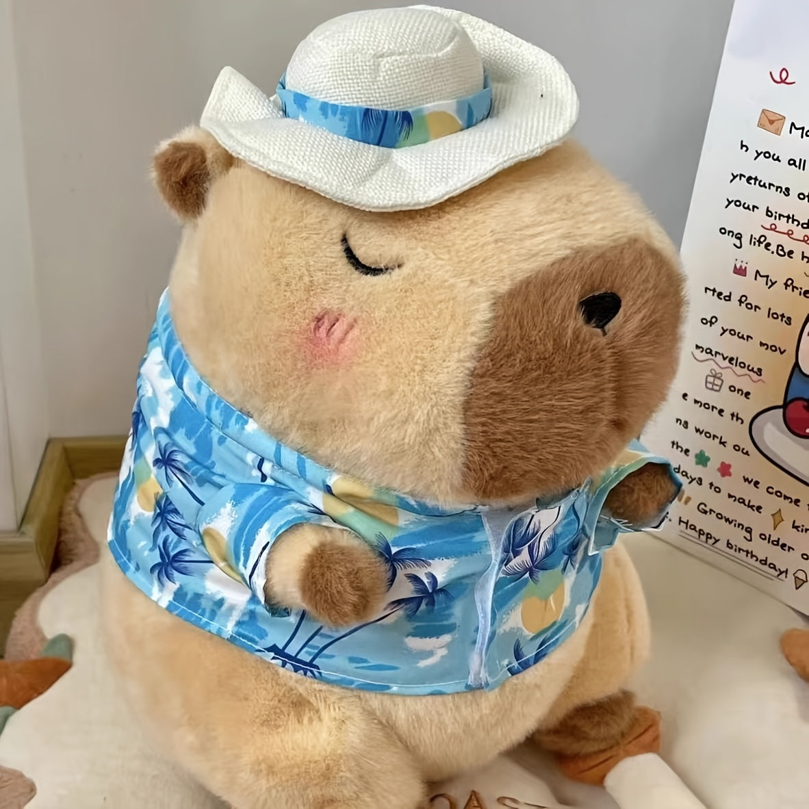 Pink Capybara Plush Toy with Floral Outfit Stuffed Animal