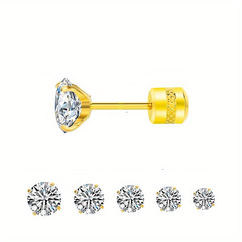 Rainbow Zircon Titanium Steel Stud Earrings Hypoallergenic Spiral Stud Earrings