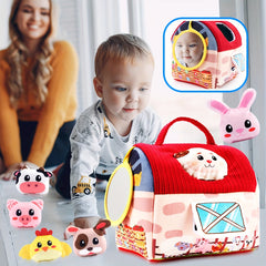 Barn with Stuffed Farm Animals Rattle Crinkle Paper Mirror Toys for Kids
