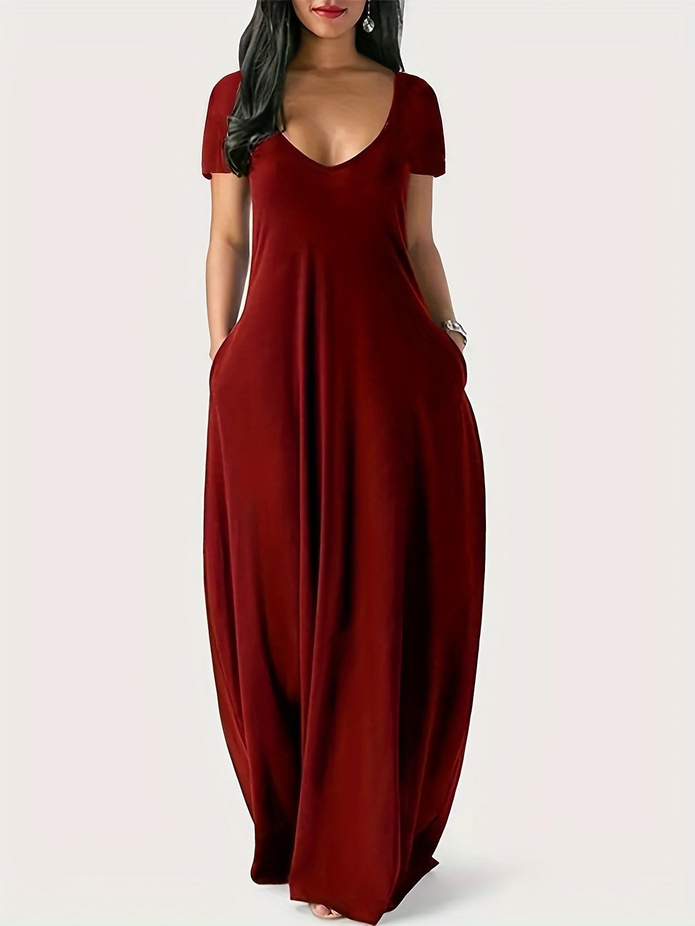  Sunflower Print Maxi Dress with Pockets