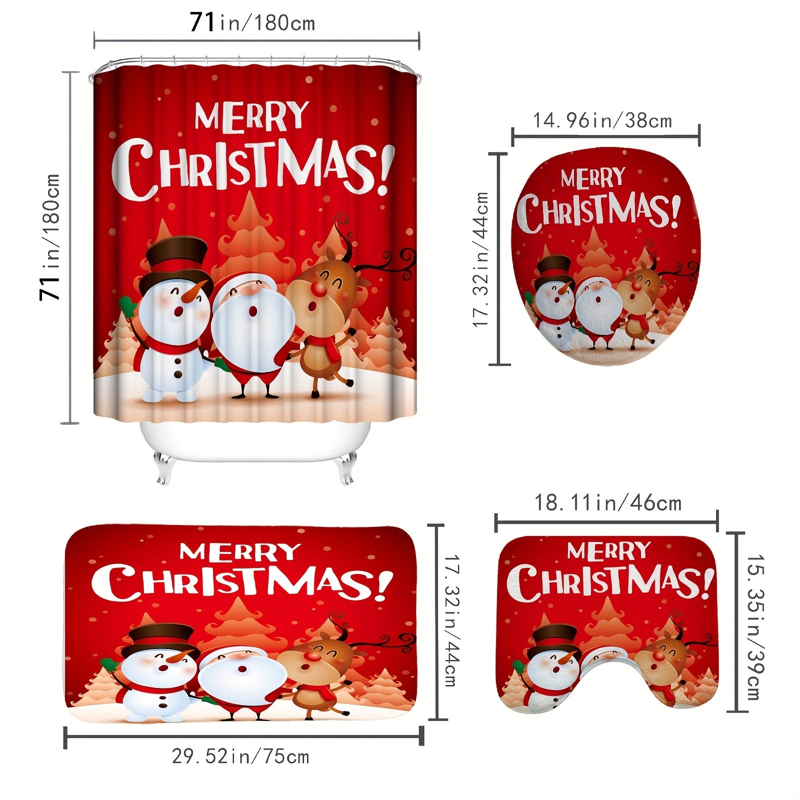 Christmas Snowman Red Shower Curtain Set