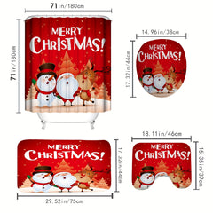 Christmas Snowman Red Shower Curtain Set