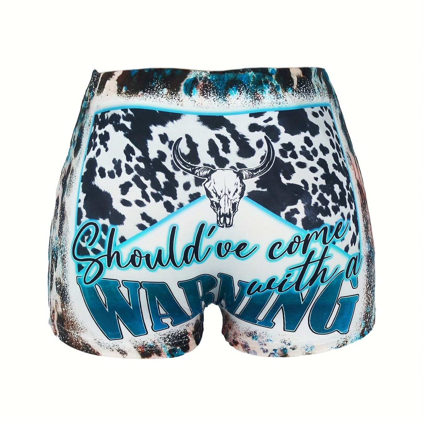  Western Style Leopard & Bull Skull Print Tie Dye Shorts