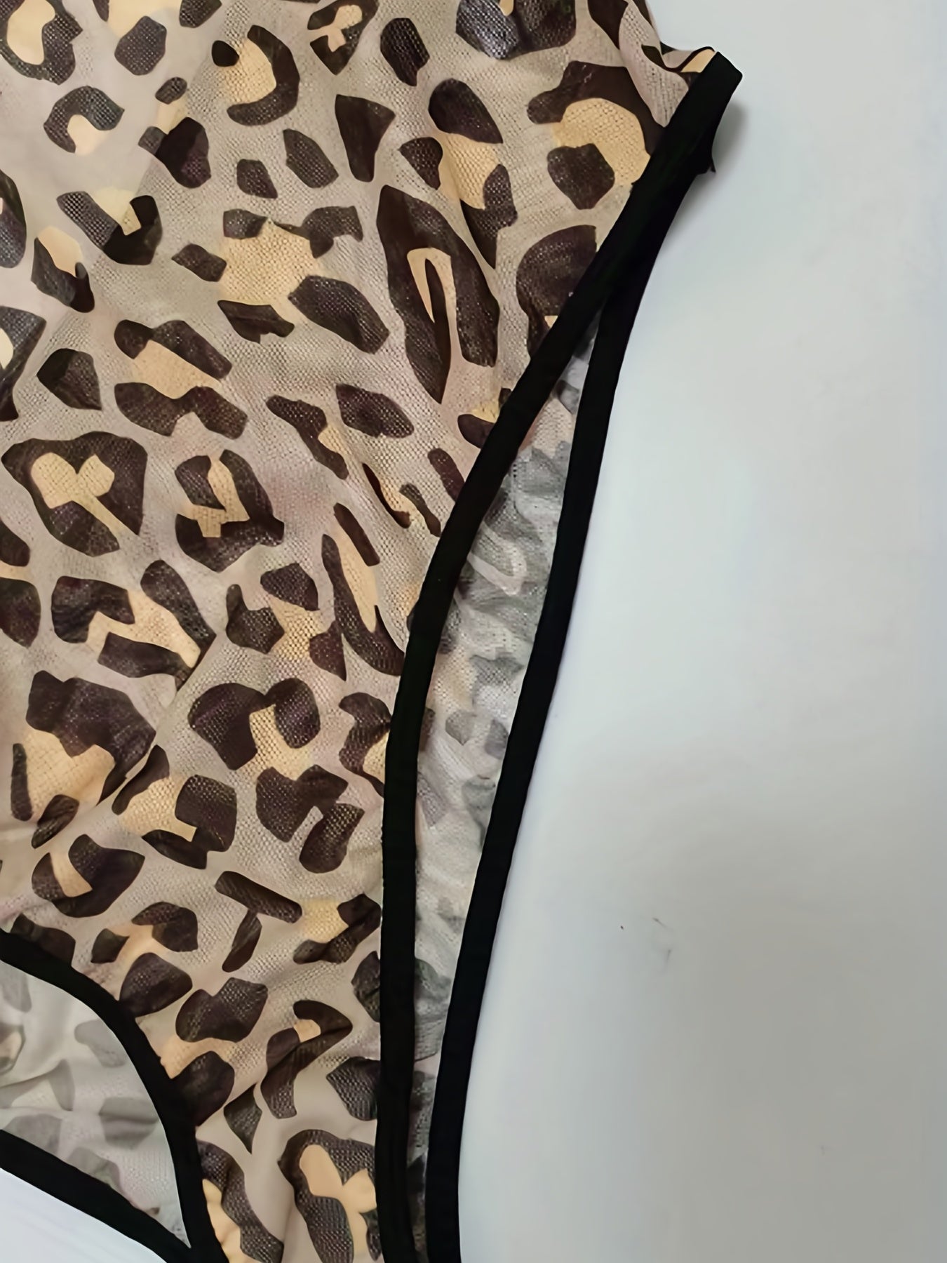  Leopard Print Lace Hollow Out Sexy Bodysuit