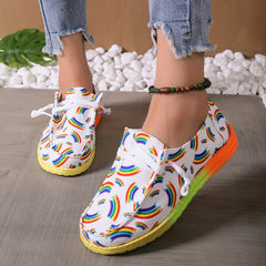 Women's Rainbow Print Canvas Shoes Casual Lace Up Outdoor Shoes