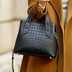 Crocodile Embossed Handbag Double Handle Purse Shoulder Bag