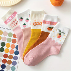 5 Pairs Fruit Print & Breathable Mid Tube Socks Women's Stockings