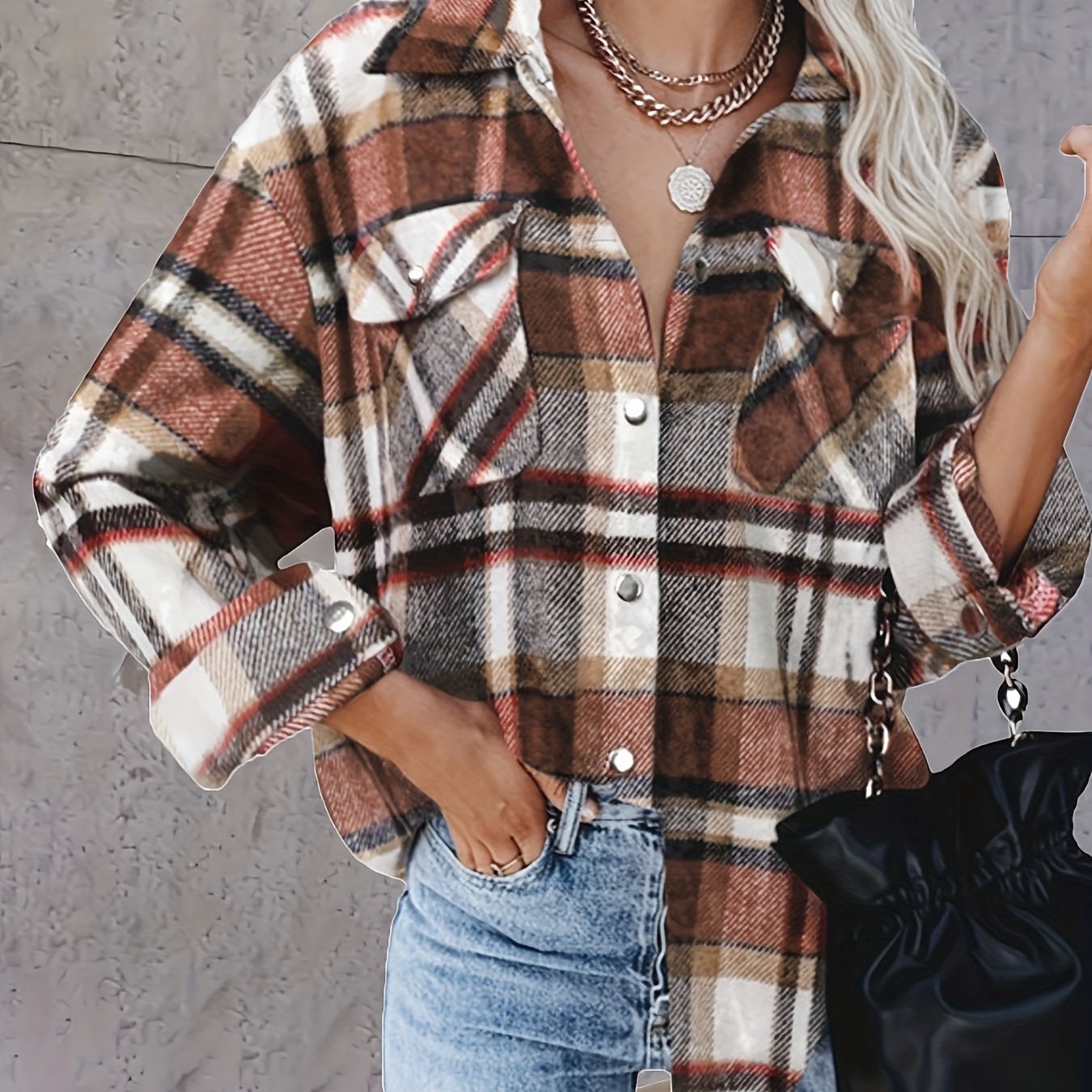  Women's Plaid Print Button Up Shirt Top