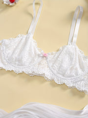  Floral Lace Bow Knot Bra & Underwear Lingerie Set