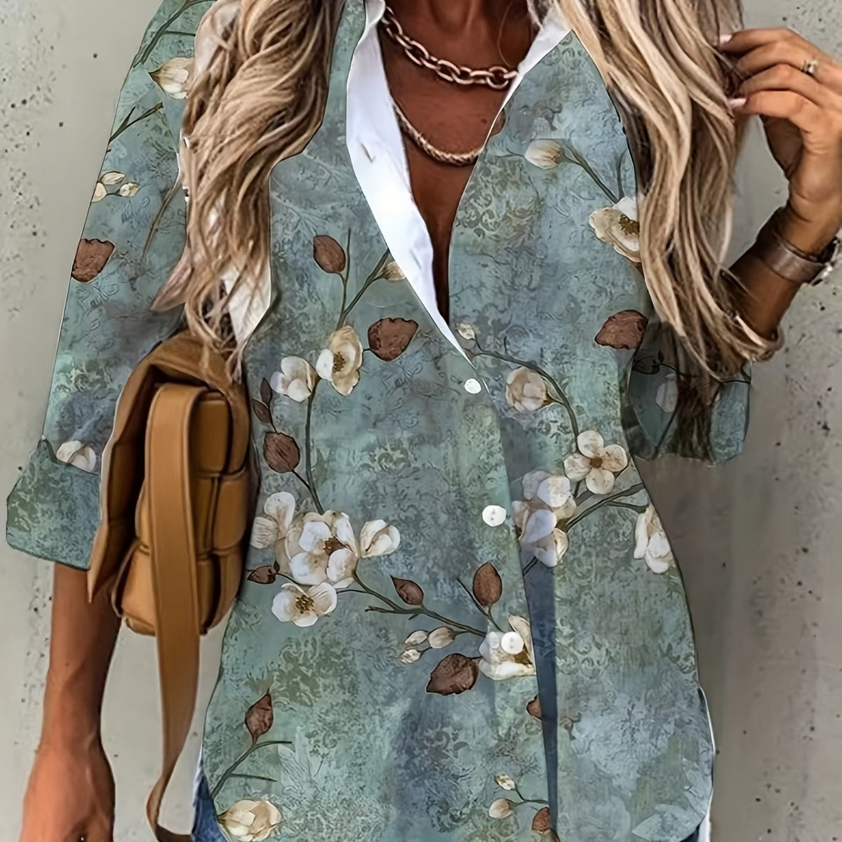  Retro Blouse Women's Plus Floral Print Long Sleeve Shirt