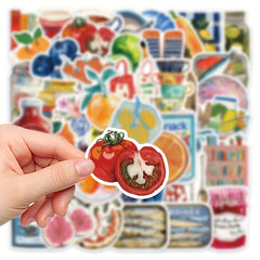 50pcs YWWBLD Retro PVC Stickers Fruits Veggies Whimsical Elements
