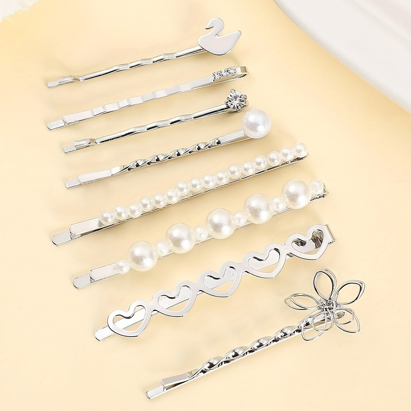 8pcs Pearl Beads Hair Clip Flower Hairpin Barrette