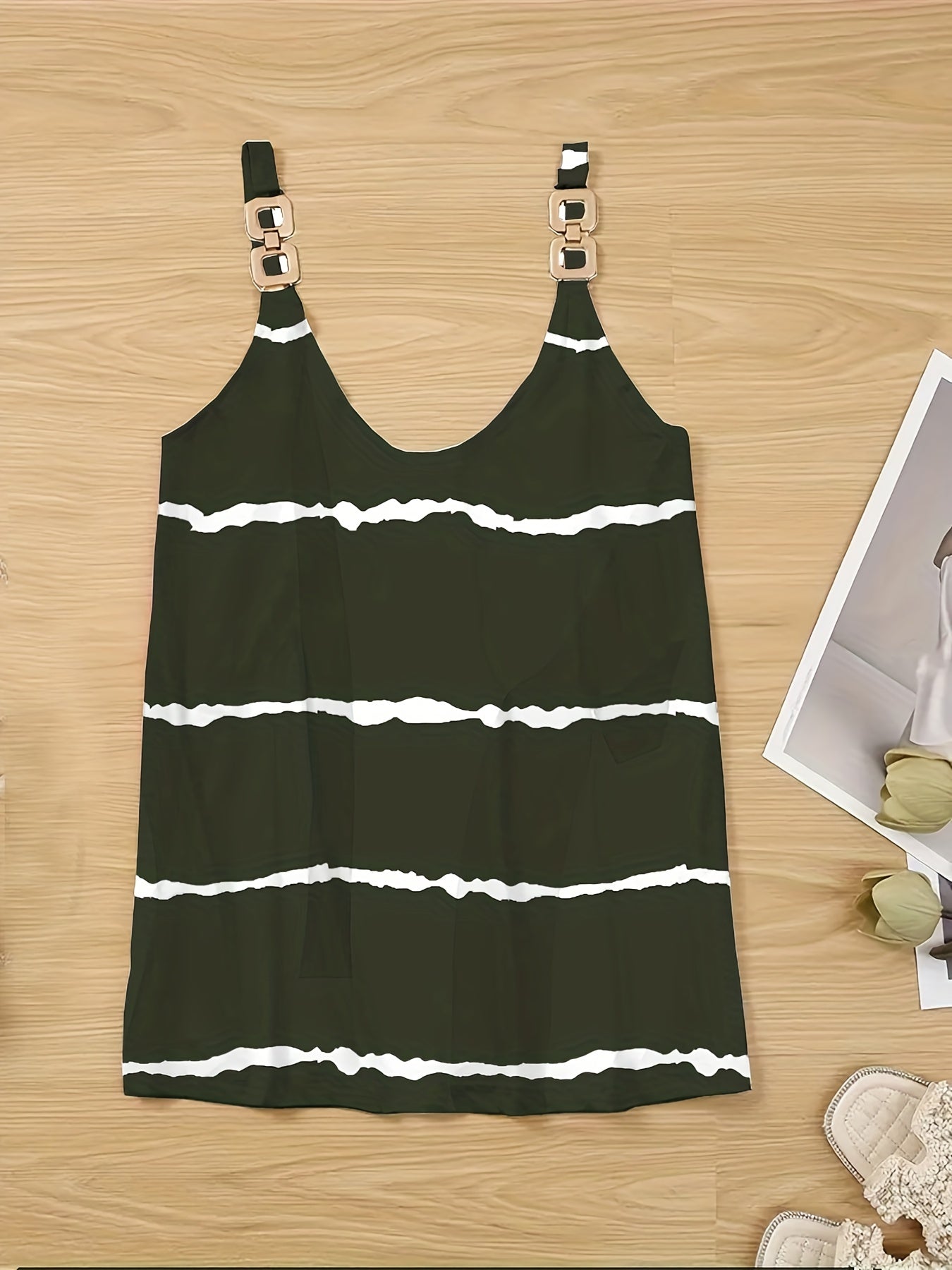  Stripe Print V Neck Cami Top