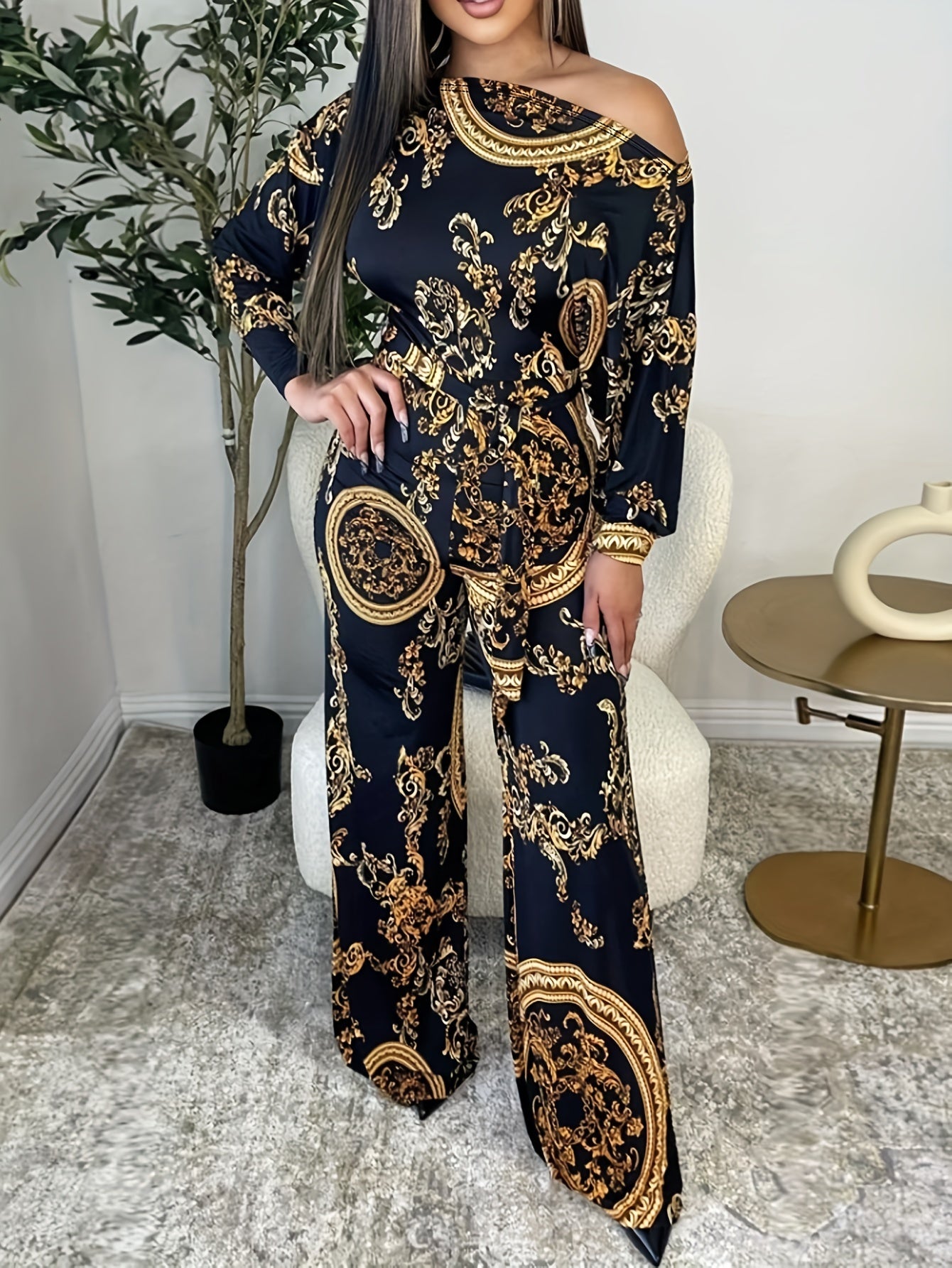  Boho Jumpsuit Women's Floral One Shoulder Jumpsuit